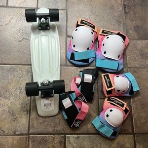 Penny glow skateboard and triple eight pads like new skate set 22”
